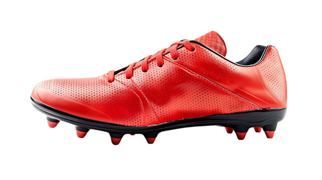 Red soccer cleats for men and women professional football shoe for playing on the field outdoors on transparent background - Powered by Adobe