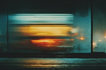 Blurry night train through a window