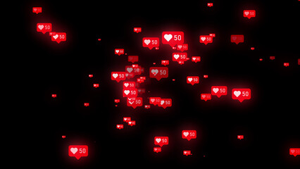 Red social media likes with number 50 on black background