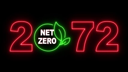 Net zero emission and carbon neutral concept with Net zero icons and 2072 year change concept. net zero greenhouse gas emissions target Climate neutral long term strategy on a black background.