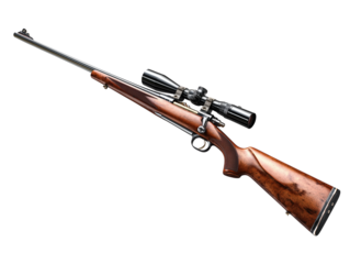 An exquisitely crafted hunting rifle with a scope, showcasing superior accuracy and classic design.