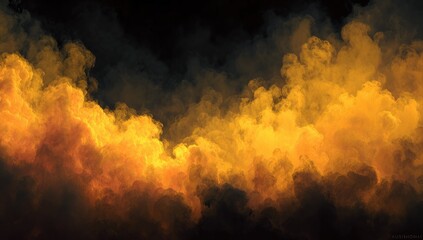 Fiery, orange-yellow smoke clouds against a dark background