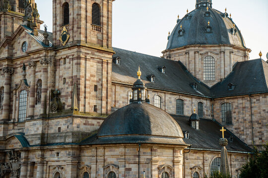 Fulda Cathedral Fuldaer Dom on a sunny day in Hesse, Germany. Historic architecture, baroque style, real life, real people, European landmark.