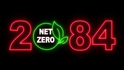 Net zero emission and carbon neutral concept with Net zero icons and 2084 year change concept. net zero greenhouse gas emissions target Climate neutral long term strategy on a black background.