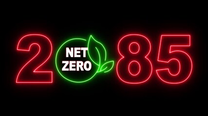 Net zero emission and carbon neutral concept with Net zero icons and 2085 year change concept. net zero greenhouse gas emissions target Climate neutral long term strategy on a black background.