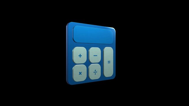A blue 3D rendered animation calculator icon featuring basic arithmetic operation buttons on a black background.