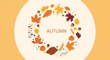 Autumnal Circle With Maple Leaves And Seasonal Elements Decorative Arrangement