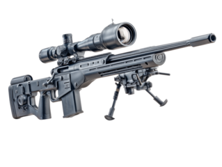 A detailed image of a high-powered sniper rifle, showcasing its complex mechanisms and formidable design, suggesting a focus on accuracy and the power of advanced technology.