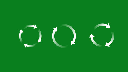 Three white circular refresh arrows on green background