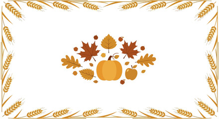 Autumnal Harvest Frame with Leaves and Pumpkin Illustration for Thanksgiving Day