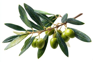 Obraz premium Fresh olive branch with green olives and leaves