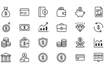 Vector Icons for Finance, Banking, and Transaction Management in Digital Business
