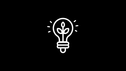 White Light Bulb with Plant Icon on Black sprout growth