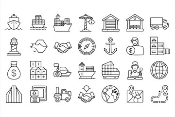 E-commerce and Supply Chain Icons for Shipping, Delivery, and Transportation