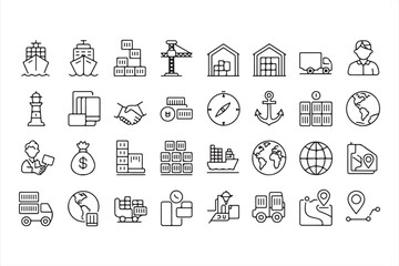 Delivery, Transportation, and Supply Chain Vector Icons for Business