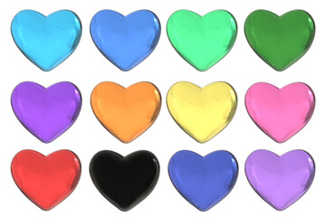 set of glossy colorful hearts