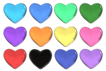 set of glossy colorful hearts