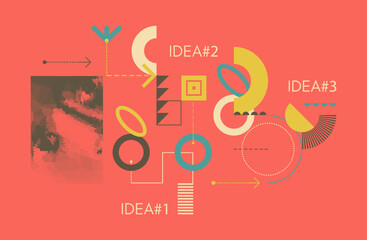 The concept of variable creation of art construction. Time to think. Geometrical background. Close-up of wide-open eyes in newspaper style. The digital vision of a designer or scientist. Illustration