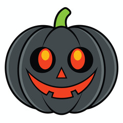 Spooky Halloween pumpkin with evil face silhouette on transparent background