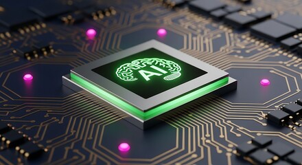 Modern AI brain chip glow with vibrant green light for next generation technology projects