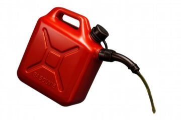 Red gasoline can pouring fuel on a transparent background, perfect for projects related to fuel, energy, and transportation