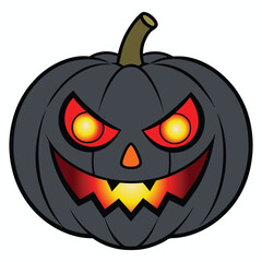 Scary Halloween Pumpkin Silhouette with Glowing Eyes on Transparent Background
