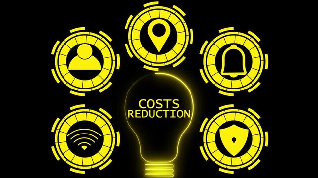 Costs Reduction Idea Lightbulb With Business Icons Person Location Bell Shield Wifi Technology
