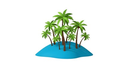 Cartoon Island with Palm Trees on White Background.
