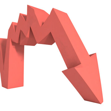 Red downward trend arrow isolated on transparent background