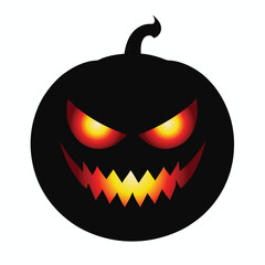 Scary Halloween Pumpkin Silhouette with Glowing Eyes on Transparent Background