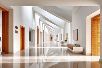 Obraz premium Modern white corridor with arched ceiling and a minimalistic clean design