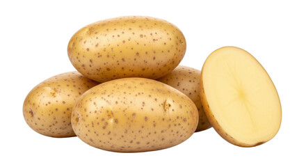 Isolated Pile of Potatoes with Sliced Potato