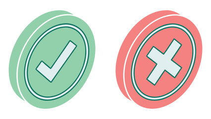 Fototapeta premium Illustration of green check mark and red cross icons representing approval and rejection 