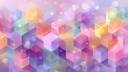 Obraz premium Abstract background of overlapping, translucent cubes in pastel colors, with soft bokeh