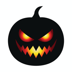 Halloween pumpkin with tree and bat silhouette on transparent background