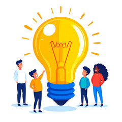 Creative team brainstorming a bright idea lightbulb isolated on transparent background