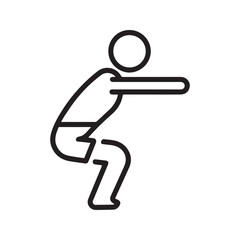 Simple line drawing of a stick figure doing a heavy barbell squat exercise. Weightlifting and strength training cartoon illustration