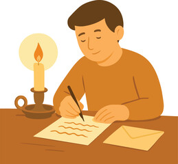 Person writing letter by candlelight Illustration