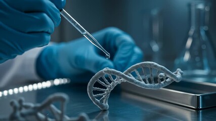 Genetics and DNA research in a modern science laboratory, where a scientist conducts an intricate experiment focused on biotechnology innovation and health development.