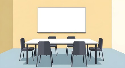 Modern Conference Room with Whiteboard and Chairs, Empty.