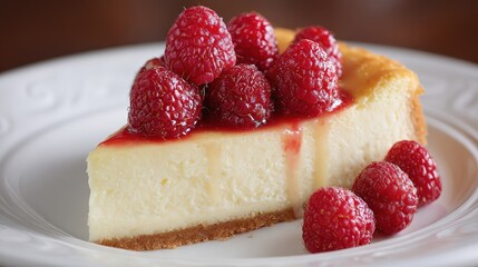 Raspberry Cheesecake Slice on Plate, Dessert, Kitchen Table