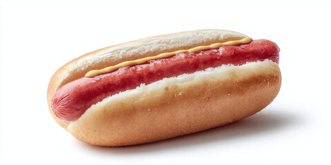 Juicy Grilled Hot Dog on Fresh Bun with Mustard and Ketchup Isolated on Clean White Background for Food Menus and Advertising