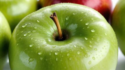 Juicy appetizing apple on a white background close-up