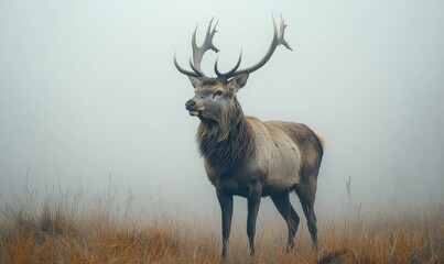 Fototapeta premium Majestic stag in a misty autumnal landscape
