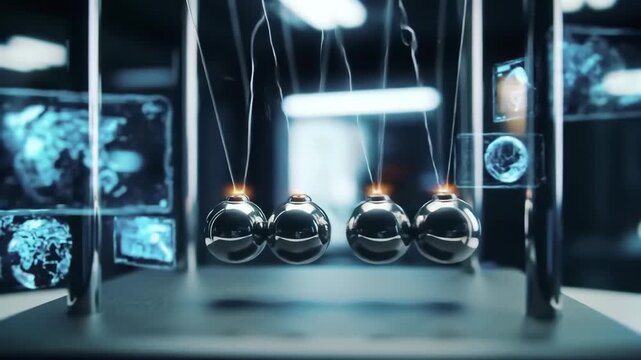 Newtons Cradle: Dynamic Energy Futuristic Display.