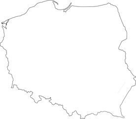 A clean, minimalist vector outline map of Poland. Ideal for designs needing a simple, elegant geographic shape for travel, education, or web projects