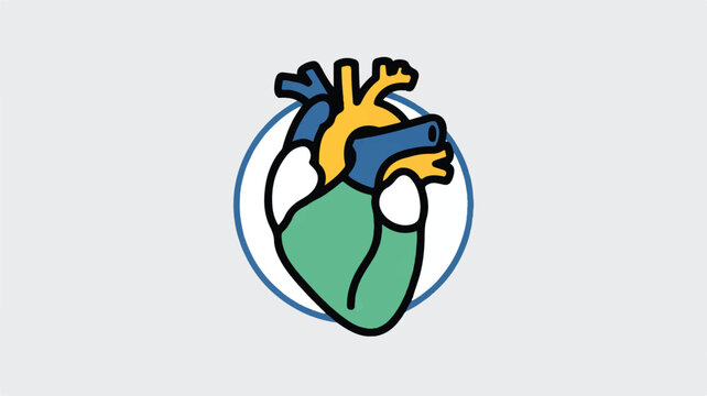 Stylized Human Heart Illustration within a Circular Border for Medical and Educational Purposes Depicting Cardiovascular System Anatomy and Health Concepts