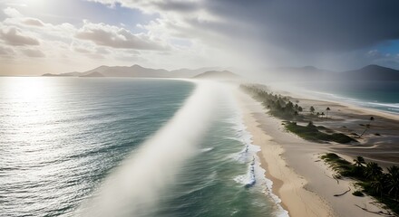 Aerial view of a sandbar and the ocean in tropical hawaii