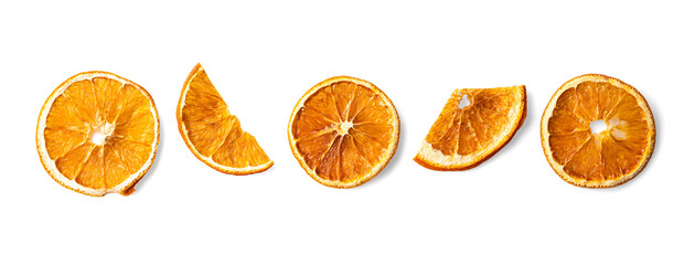 Dried  orange slices on white background.
