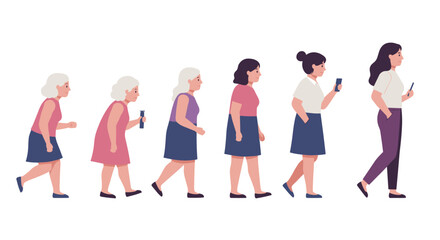 Obraz premium Evolution of modern technology use throughout a woman's life stages